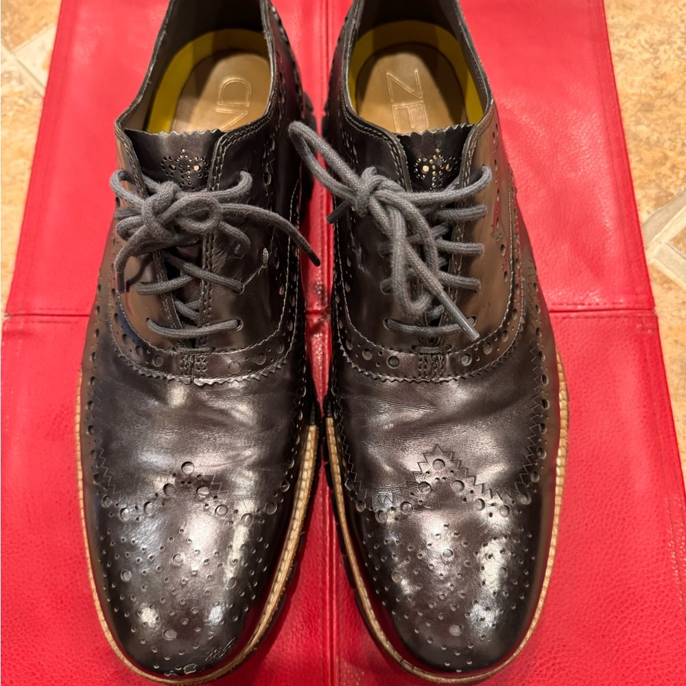 Black Leather Wingtip Oxford Shoes